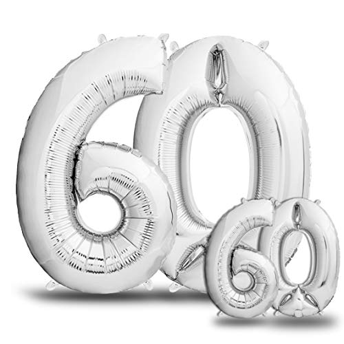 envami® Luftballons 60. Geburtstag XXL Silber - Riesen Folienballon in 2 Größen 40" & 16" - 101cm + 40cm Geburtstagsdeko Set - Vier Zahlen - Ideal als Deko - fliegt mit Helium envami® Luftballons 60. Geburtstag XXL Silber - Riesen Folienballon in 2 Größen 40" & 16" - 101cm + 40cm Geburtstagsdeko Set - Vier Zahlen - Ideal als Deko - fliegt mit Helium von envami