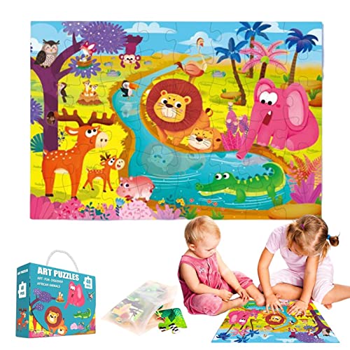 Tierpuzzle für Kinder, einfaches Puzzle mit 48 Teilen | Mit Zipper Bag Fortschrittliche Version Puzzle für Kinder ab 3 Jahren Üben Sie Ihr Gehirn Delr von delr