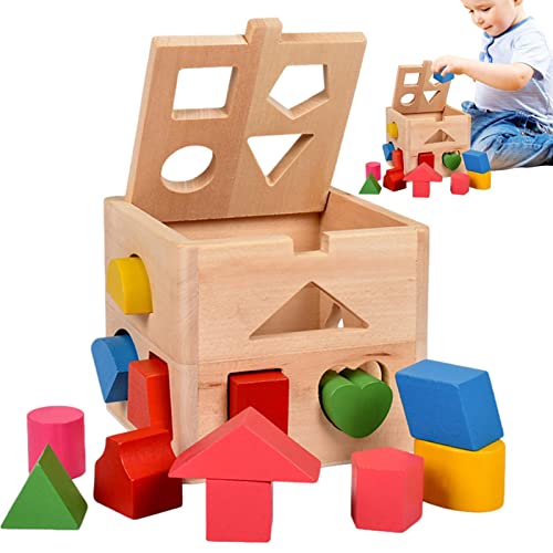 delr Formenauswahl - Sortierspielzeug gepaart mit der Geometrie der glatten Holzbausteine - Lustige Indoor-Gedächtnis-Lernspiele für Kinder von delr