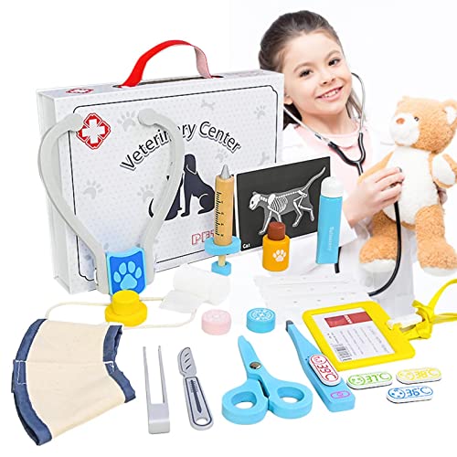 delr Medizinisches Set für Kinder, Tierpflege – Gefälschtes Tierarzt-Set und Holzspielzeug, interaktives Spielzeug für medizinische Instrumente für Kinder, Geschenk für sensorisches kognitives von delr