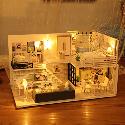 delr Miniatur-Puppenhaus-Set zur Selbstmontage, kleines Haus, mit Möbeln und LED, Musikbewegung, für Geburtstag, Weihnachten, romantisches Geschenk zum Valentinstag delr Miniatur-Puppenhaus-Set zur Selbstmontage, kleines Haus, mit Möbeln und LED, Musikbewegung, für Geburtstag, Weihnachten, romantisches Geschenk zum Valentinstag von delr