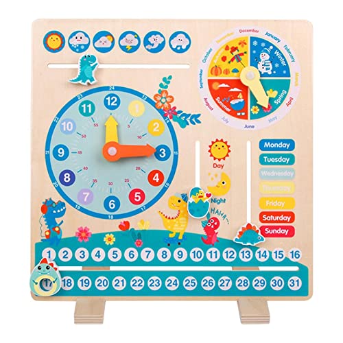 delr Spielzeug für Kleinkinder, Multifunktionskalender aus Holz für Kinder, sortierte Farben, Form mit Jahreszeit, Woche, Wetter, Puzzleblöcke von delr