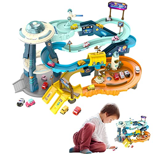 delr Spielzeugbahn Auto | Mars Base Rennbahn Spielzeug mit 4 Autos für Kinder - Vorschule Geschenke Autospiele Spielzeug für Kindertraining, Interaktion von delr