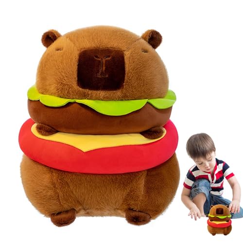 demaxiyad Capybara Burger Plüsch,Gefülltes Capybara Plüschtier | Burger Capybara Plüschtier | Umarmbares Tier-Stofftier, Raumdekor-Stofffigur für Kinder, Erwachsene von demaxiyad