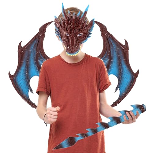 demaxiyad Drachenflügel und Schwanz | Drachenmaske verstellbar - Bequeme Partygeschenke, bezauberndes Drachenkostüm für Cosplay, Rollenspiel, Mottoparty von demaxiyad