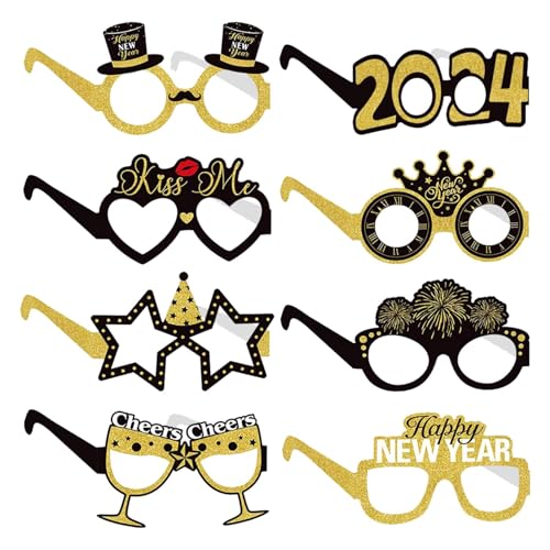 demaxiyad Silvester-Brille, 8 x tragbare Papier-Urlaubsbrille – Silvesterbedarf, leichte Fotografie-Dekoration, Foto-Requisiten, Brille für Neujahr demaxiyad Silvester-Brille, 8 x tragbare Papier-Urlaubsbrille – Silvesterbedarf, leichte Fotografie-Dekoration, Foto-Requisiten, Brille für Neujahr von demaxiyad