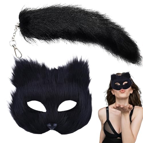 demaxiyad Tier Ma-sk und Schwanz Set, Furry Ma-sk Lange Nase Halloween Katze Ma-Sk Halbgesichtsmaskerade Cosplay Kostüm Pelztier Cosplay Outfit für Frauen demaxiyad Tier Ma-sk und Schwanz Set, Furry Ma-sk Lange Nase Halloween Katze Ma-Sk Halbgesichtsmaskerade Cosplay Kostüm Pelztier Cosplay Outfit für Frauen von demaxiyad