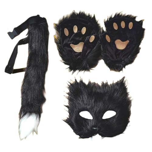 demaxiyad Wolfsmaske | Pelztier Kostüm Maske Kit - Pelzige Pfote, Gesichtsbedeckung und Schwanz Set, Cosplay Kostüm Zubehör für Halloween Partys demaxiyad Wolfsmaske | Pelztier Kostüm Maske Kit - Pelzige Pfote, Gesichtsbedeckung und Schwanz Set, Cosplay Kostüm Zubehör für Halloween Partys von demaxiyad
