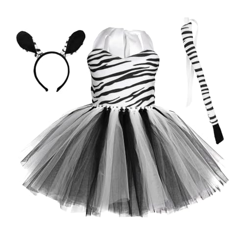 demaxiyad Zebra-Tier-Cosplay-Kostüm, Tierkostüm-Set, ärmelloses Cosplay-Kostüm für Kleinkinder, Tier-Zebra-Druck, Kostüme für Mädchen, geeignet für Themenpartys, geeignet von demaxiyad