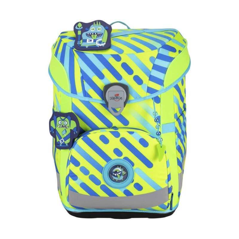 DERDIEDAS Schulranzen ErgoFlex EASY Set - 6 tlg für Jungen, DerDieDas Designs Exklusiv Neon Monster von derdiedas