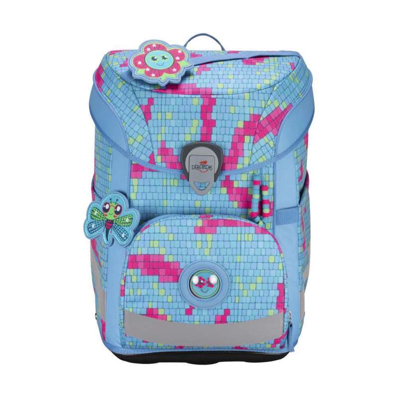 DERDIEDAS Schulranzen ErgoFlex EASY Set - 6 tlg für Mädchen, DerDieDas Designs Happy Pixel von derdiedas