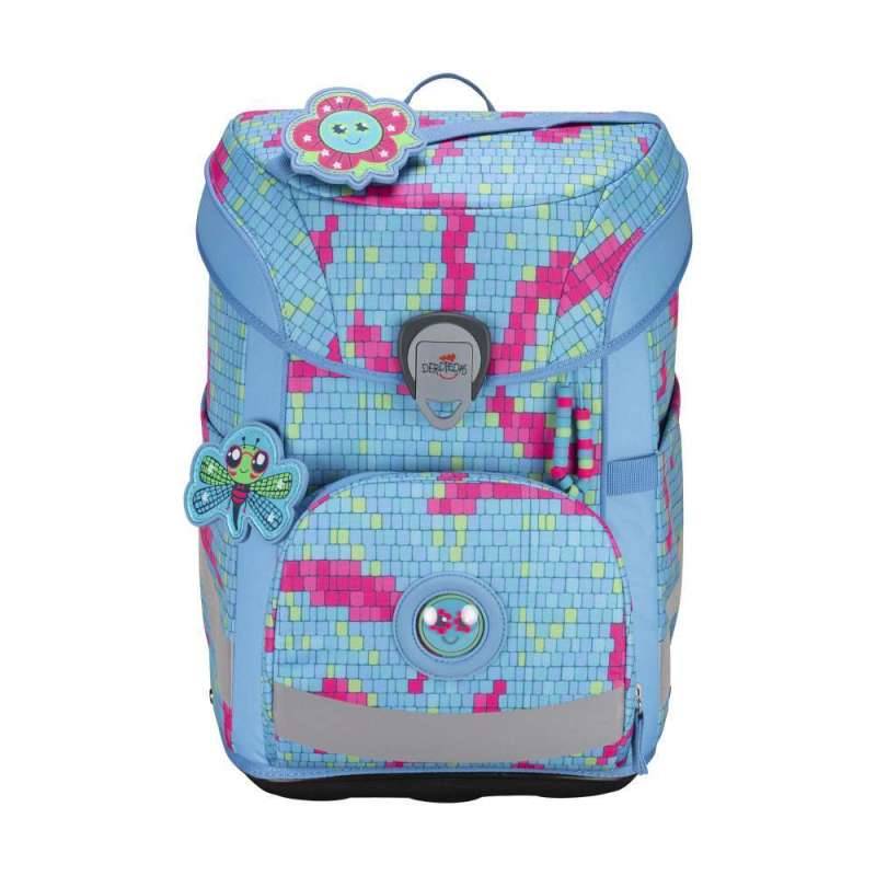 DERDIEDAS Schulranzen ErgoFlex EASY Set - 6 tlg für Mädchen, DerDieDas Designs Happy Pixel von derdiedas