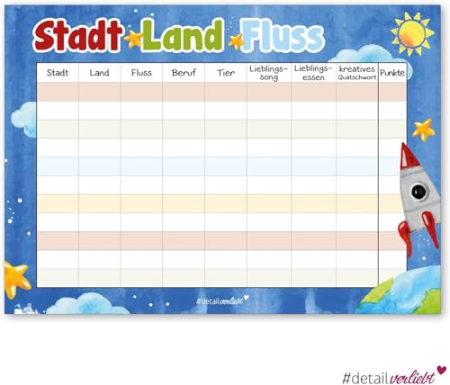 #detailverliebt Stadt Land Fluss XL Block I 50 Blatt DIN A3 I Beschäftigung für Kinder I Gesellschaftsspiel Platzsets Spielblock I dv208 #detailverliebt Stadt Land Fluss XL Block I 50 Blatt DIN A3 I Beschäftigung für Kinder I Gesellschaftsspiel Platzsets Spielblock I dv208 von #detailverliebt