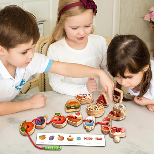 dewdat Steckspiel,Fädelspielzeug - Pädagogisches Holz Fädelspiel Mit Sortieraktivitäten Zur Entwicklungs Und Lernförderung Für Kinder Ab 3 Jahren Und Kleinkinder Im Vorschulalter von dewdat
