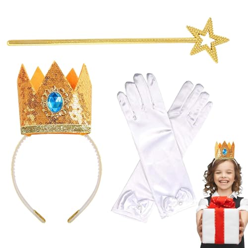 dewdat Tiara und Zubehör, Prinzessinnen Kostüm Tiara mit Zauberstabhandschuhen, Halloween Cosplay Partyzubehör für Rollenspiele Schulball Faschingsfest von dewdat