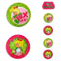 Bibi Blocksberg Deckenhänger, 1,5m, Happy Birthday-Kopfteil + 4 runde Motive, je Ø18cm Bibi Blocksberg Deckenhänger, 1,5m, Happy Birthday-Kopfteil + 4 runde Motive, je Ø18cm von dh-konzept