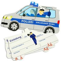 Polizei Einladungskarten, 6er Pack Einladungen als Polizeiauto, 18x10cm Polizei Einladungskarten, 6er Pack Einladungen als Polizeiauto, 18x10cm von dh-konzept