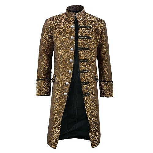 dhyuen Halloween Herren Jacke Mittelalter Oberteile Vintage Kostüm-Outfits Party Oberbekleidung Für Karneval Frack Mantel Uniform Uniform Mantel Gothic Unterteile Lang Oberteile（2-Yellow，XXL） von dhyuen