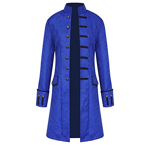 dhyuen Halloween Herren Kostüm-Outfits Cosplay Jacke Gothic Frack Mantel Uniform Oberteile Mittelalter Oberteile Für Männe Gehrock Piraten Unterteile Für Karneval Kostüm-Outfits（1-Blue，XXL） von dhyuen