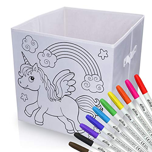 diMio Ausmalbox/Aufbewahrungsbox für Kinder mit verschiedenen Motiven zum Anmalen inklusive 10 Stifte (Einhorn) von diMio