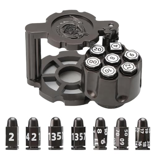 DICEEVIL Bullet Dice, Revolver-Kugelwürfel-Set aus Metall mit drehbarem Revolver-Zylinderbehälter und sieben Polyeder-Würfeln für DND, Warhammer 40K, Pathfinder, Sci-Fi, Krieg, DICEEVIL Bullet Dice, Revolver-Kugelwürfel-Set aus Metall mit drehbarem Revolver-Zylinderbehälter und sieben Polyeder-Würfeln für DND, Warhammer 40K, Pathfinder, Sci-Fi, Krieg, von diceevil