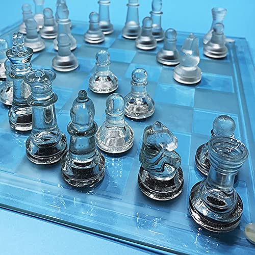 dieyyuca 25 X 25 cm Schachspiel Aus Glas, Elegantes Design - Langlebige Bauweise - Voll FunktionsfäHig - 32 Mattierte und Durchsichtige Schach Figuren Aus Kristall von dieyyuca