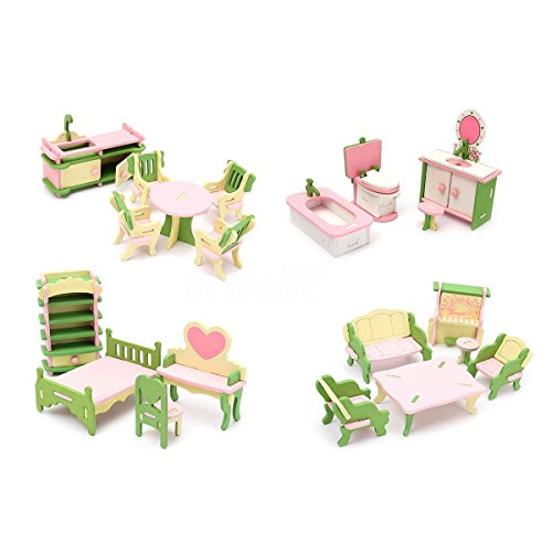 dieyyuca 4 Miniatur-Möbelsets aus Holz, Puppenhaus, Spielzeug für Kinder von dieyyuca