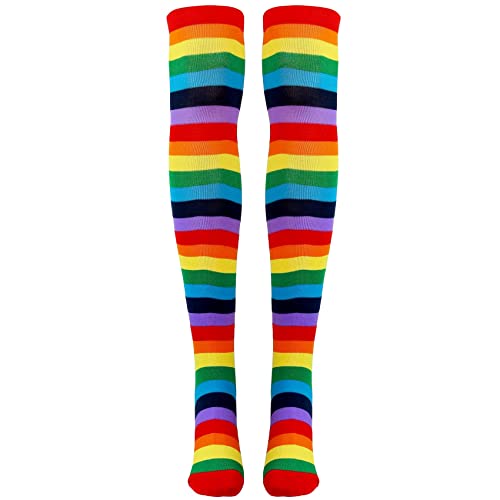 dieyyuca Regenbogengestreifte Socken Über Dem Knie Clown Gestreiftes KostüM Hohe StrüMpfe für Halloween Cosplay Partys von dieyyuca