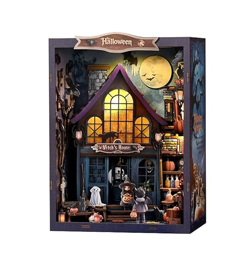 dijiusidy Book Nook Kit, Die magische Nacht im Schloss Bücherecke-Set für Erwachsene Teens, 3D-Puzzle-Puppenhaus-Set mit LED-Licht, DIY-Miniatur-Buchstützen-Dekor für Halloween dijiusidy Book Nook Kit, Die magische Nacht im Schloss Bücherecke-Set für Erwachsene Teens, 3D-Puzzle-Puppenhaus-Set mit LED-Licht, DIY-Miniatur-Buchstützen-Dekor für Halloween von dijiusidy