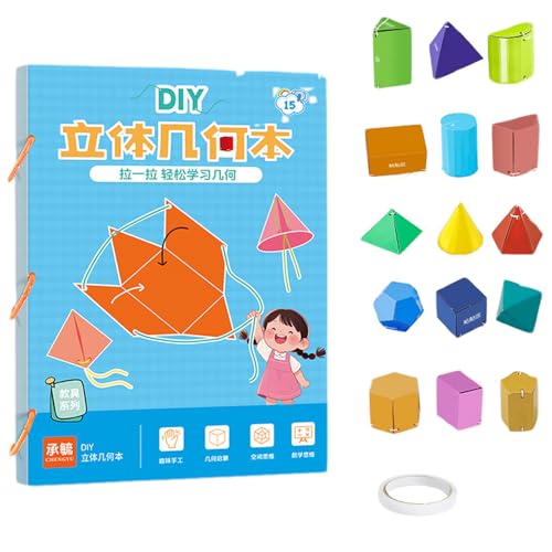 dijiusidy Praktisches 3D Geometriebuch für Grundschüler, lehrreiches und unterhaltsames 3D Geometrie Lernbuch mit Zugschnur aus Papier, 15 Bilder von dijiusidy