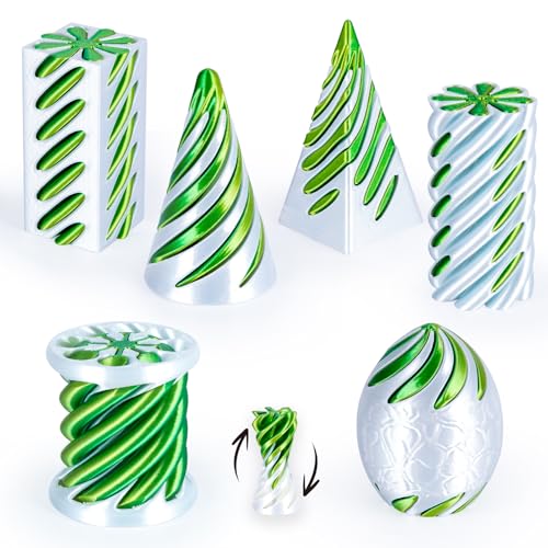 dikale 6 Packungen Spirale Fidget Kegel 3D gedruckt Spielzeug Set, Flexible Pyramide Passthrough für Stressabbau, Kinder Erwachsene Schreibtisch Spielzeug, Gelb Grün & Weiß von dikale