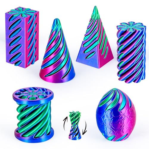 dikale 6 Packungen Spirale Fidget Kegel 3D gedruckt Spielzeug Set, Flexible Pyramide Passthrough für Stressabbau, Kinder Erwachsene Schreibtisch Spielzeug, Rosenrot & Dunkelblau & Grün von dikale