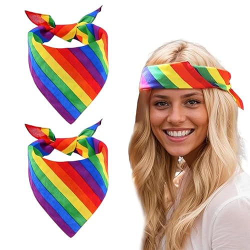 dinghaole 2 Stück Pride Outfit Regenbogen Bandana, Gay Rainbow Haarschmuck, LGBTQ Pride Bandana Zubehör, Buntes Streifen Bandana Kopftuch, LGBT Regenbogen Bandana Quadratisch von dinghaole