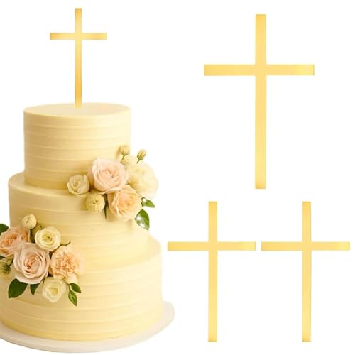 dinghaole 3 Stück Kreuz-Kuchenaufsatz, Tauf-Kuchenaufsatz, klassische Goldkreuzung, Taufdekorationen, Kreuz-Kuchenaufsätze, Party-Geburtstagstortendekoration für Geburtstag, Babyparty, Erwachsene von dinghaole