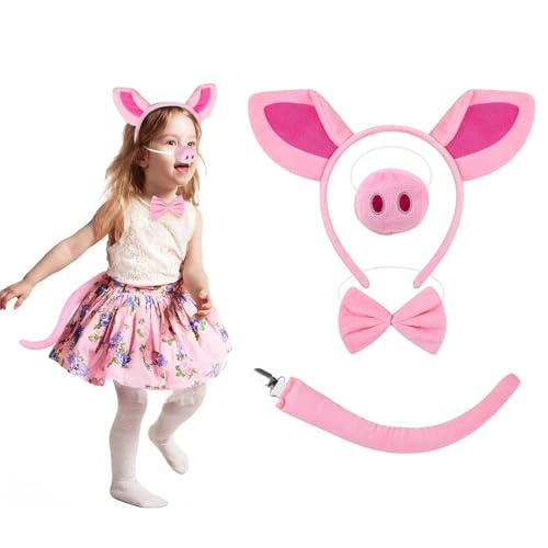 dinghaole 4 Stücke Schwein Kostüm Set, Schwein Kostüm Set Ohren Schwanz und Fliege Set, Karneval Weihnachten Kostüm Zubehör Karneval Party Accessoires Schwein Kostüm Kit von dinghaole