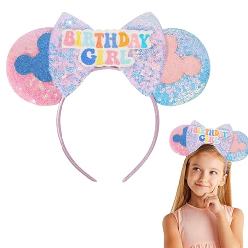 dinghaole Maus Ohr Stirnband, Geburtstag Party Dekoration Cartoon Club Weihnachtsfeier Cosplay, Mädchen Prinzessin Geburtstag Party Dekoration Glitter Bogen Stirnband (Geburtstagsmädchen) von dinghaole