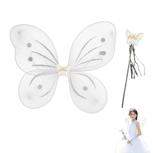 dinghaole Weiße glitternde Feenwingeln für Erwachsene und Große Kinder, Engelswingeln für Erwachsene, Feenzähne Kostüm, Feenwingeln für Halloween(Enthält Feenstäcke) von dinghaole