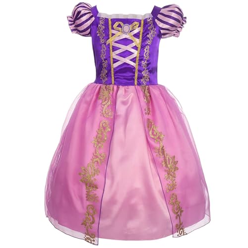 Discoball Rapunzel Kostüm Mädchen Prinzessin Kleid Märchen Rollenspiel Festkleid mit Puffärmeln für Halloween Geburtstag Cosplay Party von discoball