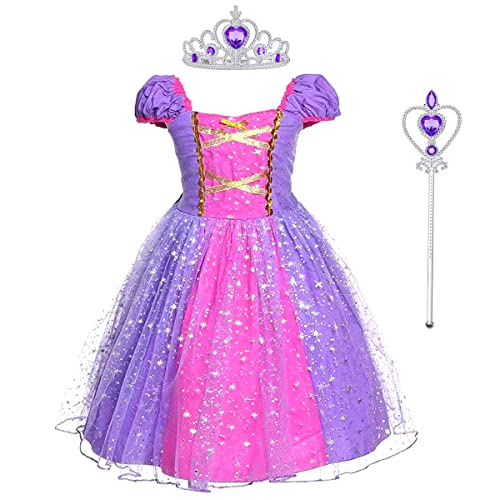 Discoball Prinzessin Mädchen Rapunzel Kostüme Cosplay Fancy Party Mädchen Prinzessin Kleider für Festival Wettkampf Karneval Halloween (2-3 Jahre, Lila mit Zubehör) von discoball