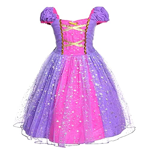 Discoball Rapunzel-Kostüm für Mädchen, Cosplay, Party, Prinzessinnenkleider für Festival, Festzug, Karneval, Halloween (4–5 Jahre, Violett-1) von discoball