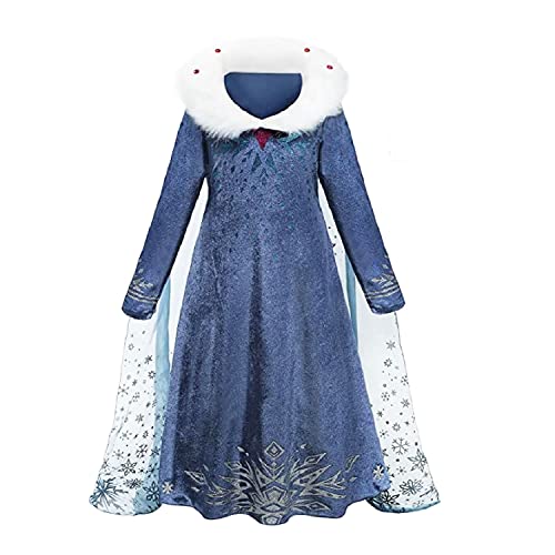 Elsa Prinzessin Kleid,Frozen Elsa Kostüm für Mädchen Kleid mit Schneeflocke Plüschkragen Kleid für Kinder Cosplay, Karneval, Kostüm, Eisprinzessin, Weihnachten, Halloween, Festliches Partykleid von discoball