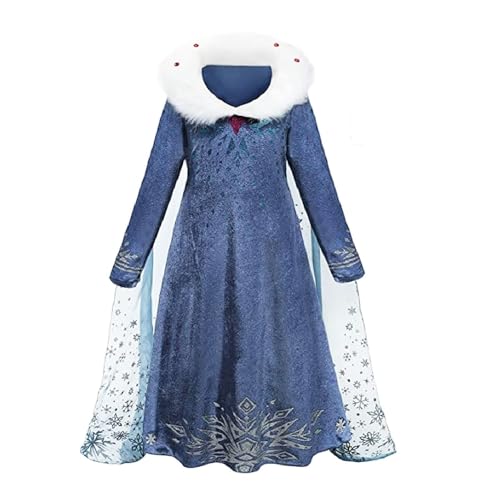 Elsa Prinzessin Kleid,Frozen Elsa Kostüm für Mädchen Kleids mit Schneeflocke Plüschkragen Kleid für Kinder Cosplay, Karneval, Kostüm, Eisprinzessin, Weihnachten, Halloween, Festliches Partykleid von discoball