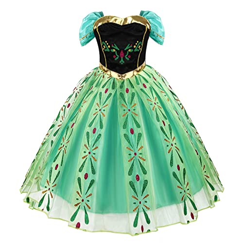 discoball Anna Prinzessin Mädchen Kleid,Mädchen Anna Elsa Kostüm für Kleid Cosplay Verkleidung für Halloween Fancy Birthday Party Krönung Kleid von discoball