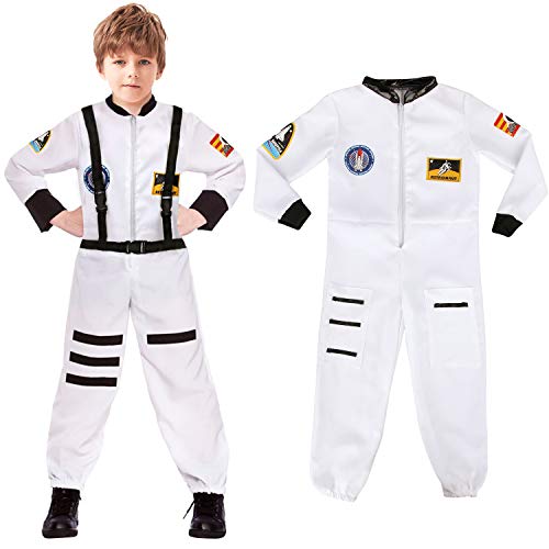 discoball Kinder Raumfahrer Kostüm Kinder Astronauten Kostüm Raumanzug Raumfahrer Jumpsuit Kinder Fancy Dress Outfit Halloween Kostüme für Kinder Weiß Uniform von discoball