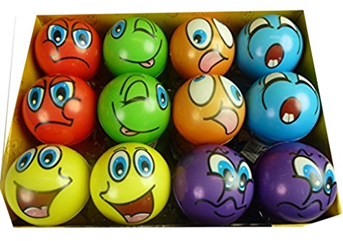 12 Stück bunte Grimassenbälle, ca. 6 cm Durchmesser, Flummi, Anti Stressball, Wurfball, Knetball, Knautschball aus Schaumstoff von unbekannt