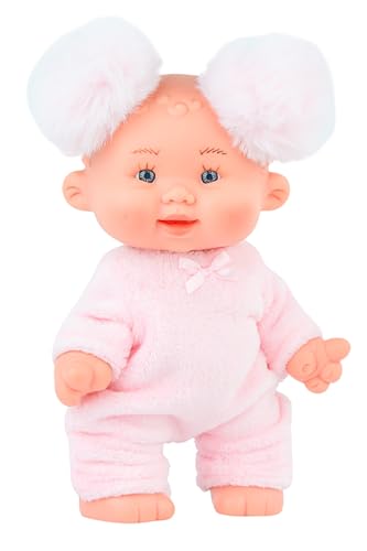 Puppe Nenote Marina und PAU – 26 cm – bewegliches Vinyl – weicher rosa Schlafanzug mit Schleife und Ohrenschützern aus Plüsch – hergestellt in Spanien – realistische Puppe für Sammlung oder Spiel von diversal