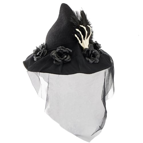 divuukyi Bequemer Hexenhut mit Hand-Schädel und Schleier-Applikation für Halloween, Kopfschmuck, Schulaufführungen, Karnevalskostüm divuukyi Bequemer Hexenhut mit Hand-Schädel und Schleier-Applikation für Halloween, Kopfschmuck, Schulaufführungen, Karnevalskostüm von divuukyi