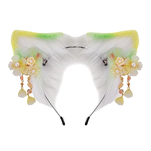 divuukyi Chinesischer Haarreif in Form eines Kätzchenohrs mit Blumendekor, Haarhalter, Cosplay-Party, Kopfbedeckung für Teenager und Erwachsene von divuukyi