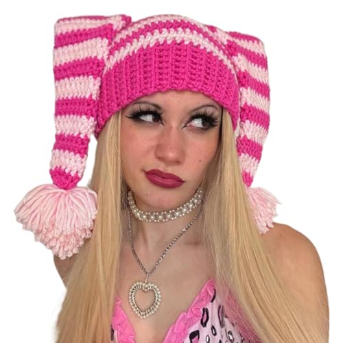 divuukyi Clownmütze, gestreift, Foto-Requisiten, Neujahr, dicke Wintermütze, Erwachsene und Kinder, gestrickte Clownsohren Cosplay von divuukyi