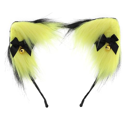 divuukyi Cosplay Kätzchenohren Tierohren-Haarreif mit Schleife, Karneval, Party, handgefertigt, pelzig, Party, Kostüm, Teufel von divuukyi